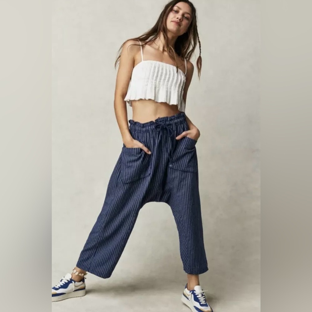 Free People Navy Pinstripe Wide Leg Pants